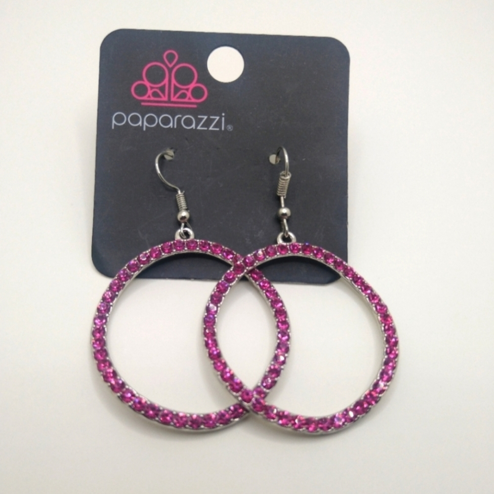 Pink Rhinestone Hoop Earrings
